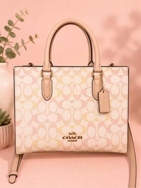 COACH small Maggie tote in Signature Canvas Satchel and Pastel Pink